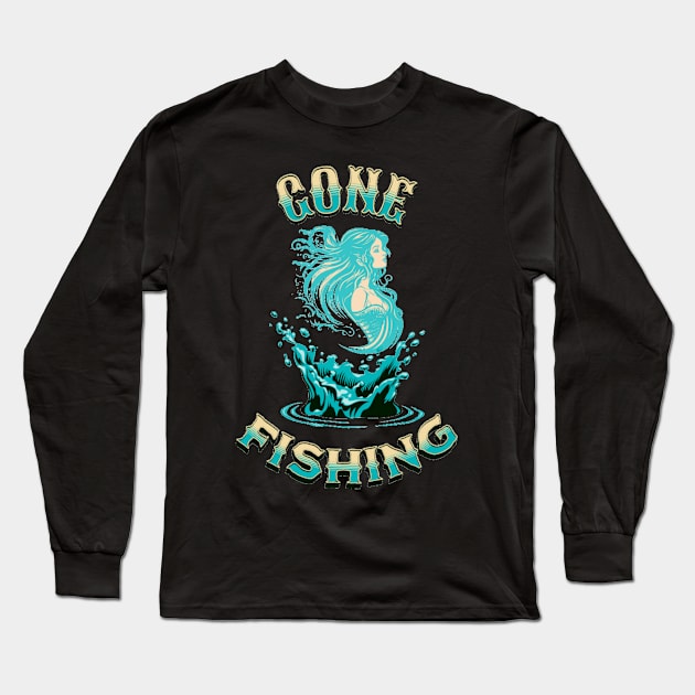 Gone Fishing Mermaid Sunset Long Sleeve T-Shirt by Boo Face Designs